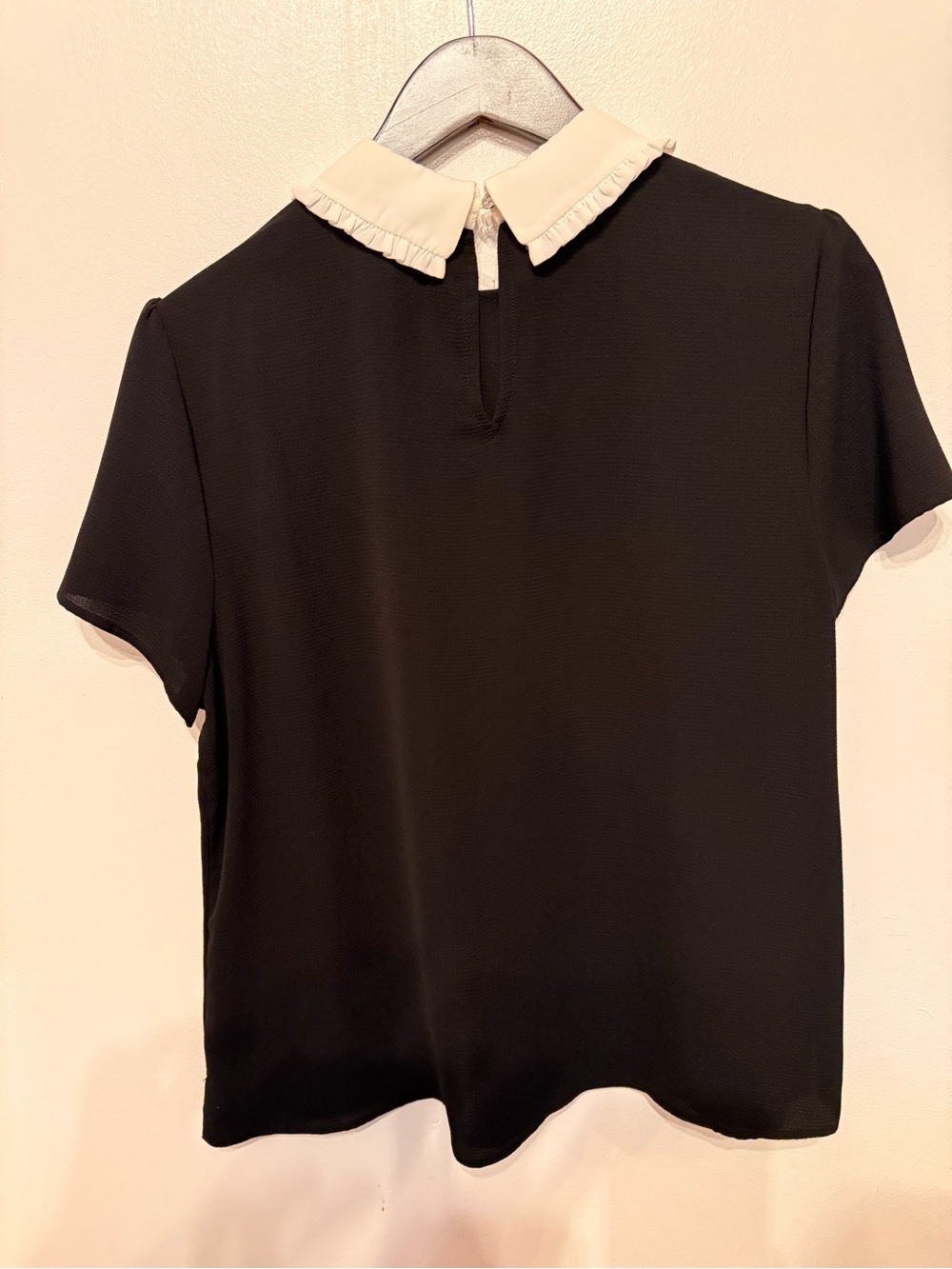 CeCe Black Top with Cream Ruffle Collar